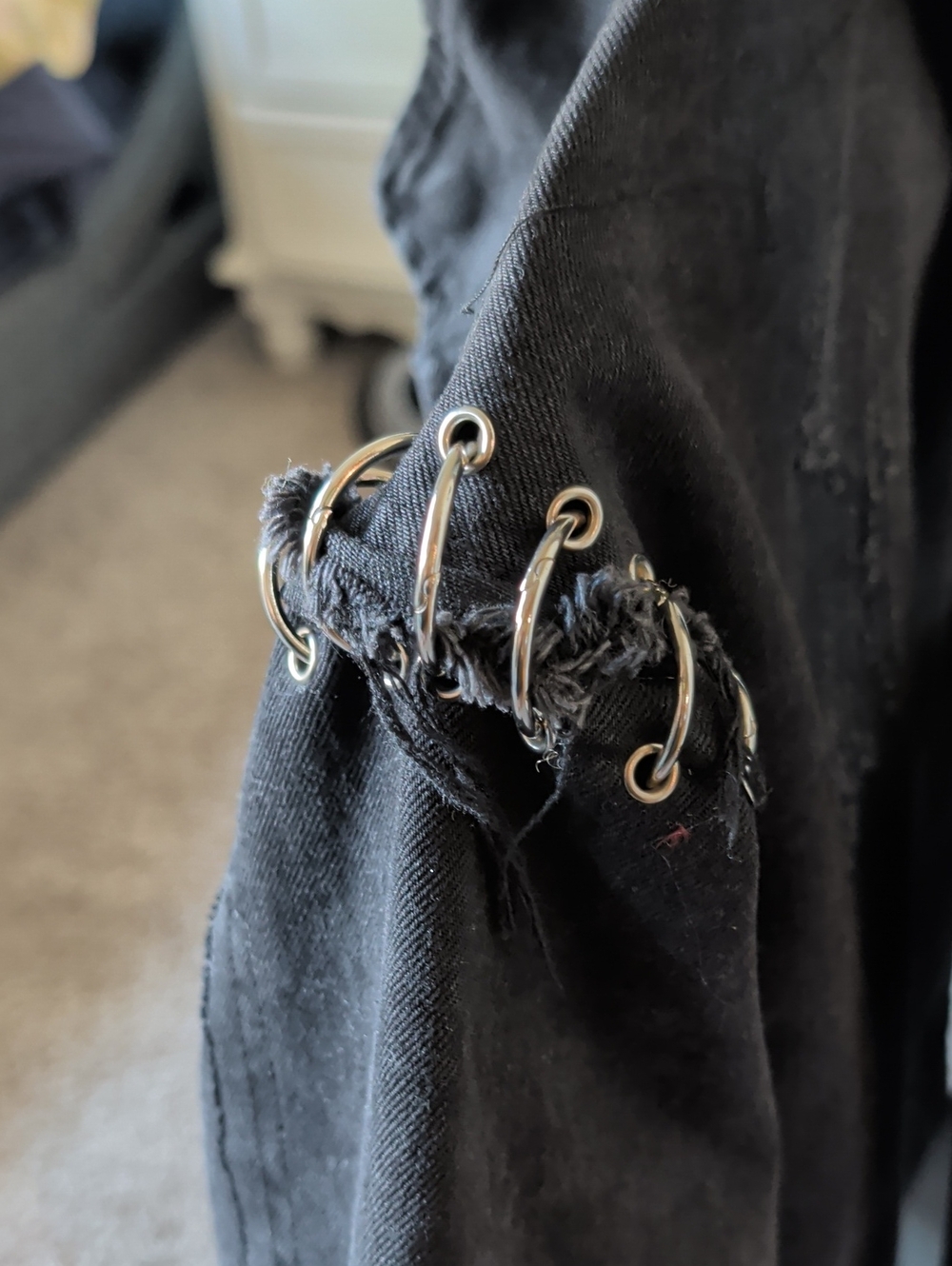 Women's Black %100 cotton Stylish Jacket With Metal Rings Size S - Picture 7 of 13